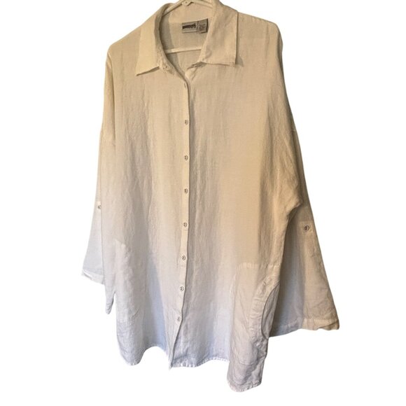 Chicos White 100% Linen Shirt Womens Size 3 Relaxed Fit Button-Up Sleeve - Picture 9 of 13
